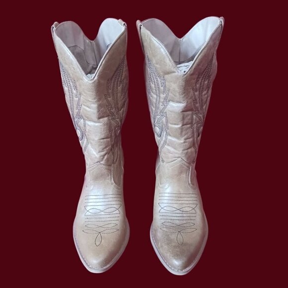 Coconuts Tan Western-Style Faux Leather Cowboy Boots Women’s Size 11M